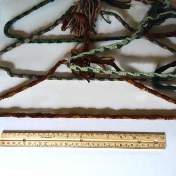 Crocheted Hangers 11 VTG 70s Pom Poms Handmade Metal Boho Retro Granny Knit - Picture 4 of 4